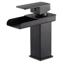 Graceful Waterfall Spout Faucet for Bathroom Basin, Matte Black Finish for Timeless Style, Copper Core with Lift-up Type Opening, Non-corrosion Surfac