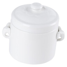 Ceramic casserole pot with bowls, stew bowl, lid, pudding bowl, large bowl, clay, white, 13x10.5x10.5cm.