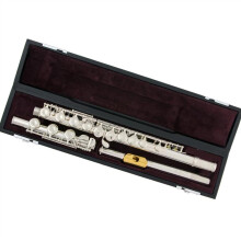 Student flute, closed G key with 17 holes and silverplated head. Features a student sideclosure mechanism with Ckey and Ekey.