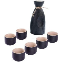Sake Cup Set 7Piece Black Glaze Ceramic Sake Cups For Cold Warm Hot Sake Shochu Tea Quaint Texture
