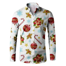 Christmas Shirt Men's Slim Fit 3DPrinted Hawaiian Xmas Santa Claus Lightblue Size M
