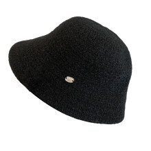 Wide Border Cotton Weave Bucket Hat Sun Protective Thin-Black M