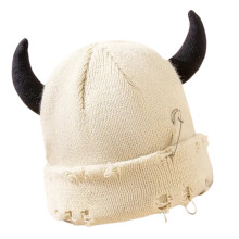 Double Stratified Earflap Hat With Nervous Safety Pin-White