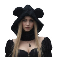 Masque facial d'hiver respirant, chapeau avec oreilles-Noir