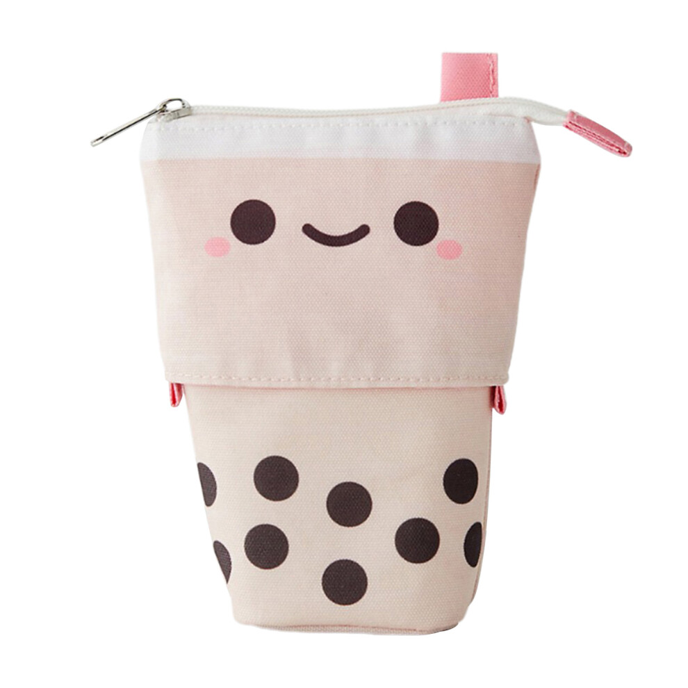 Retractable Pencil Holder, Stylish Multi-functional Cosmetic Bag for Women, Girls, Teens. Pearl Milk Tea Shaped Stationery Organizer, Cute Telescopic
