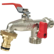 Garden Hose Splitter, Heavy Duty Brass Connector For Double Output, Ensures Individual Flow Control And Precision Manufacturing, Wall Mounted Outdoor