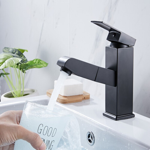 Matte Black Bathroom Sink Faucet, Ergonomic Design Ensuring Ease of Use, Durable After Repeated Testing, Three Water Flow Modes for Flexibility, Pull 2