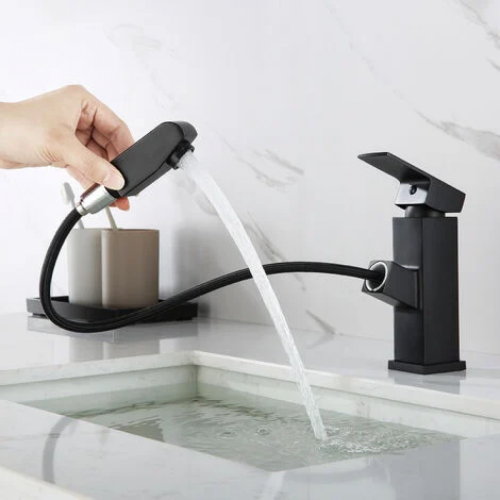 Matte Black Bathroom Sink Faucet, Ergonomic Design Ensuring Ease of Use, Durable After Repeated Testing, Three Water Flow Modes for Flexibility, Pull 1