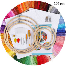 Kreuzstich-Anfängerset, Stickzubehör inklusive 5 Bambus-Stickrahmen, 100 Farben Stickgarn, 2 Aida-Stoffen und Kreuzstich-Accessoires