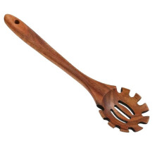 Wooden pasta spoon, kitchen pasta spoon, longhandled spoon, portable spaghetti server for effortless straining and serving.