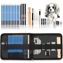 33 Piece Professional Drawing Set with Sketching Pencils, Travel Bag
