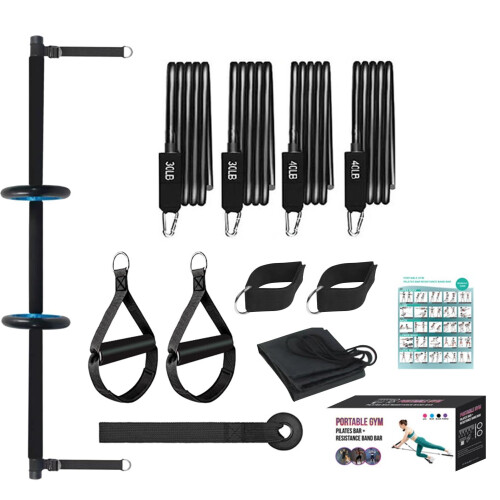 Pilates Bar Set, Training Bar, Portable Exercise Bar with Ab Roller YH206