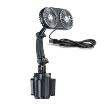 USB Car Fan Adjust Speed 360 Degree Rotating Fan With Color Lighting For Refreshing Air Double Fan Head