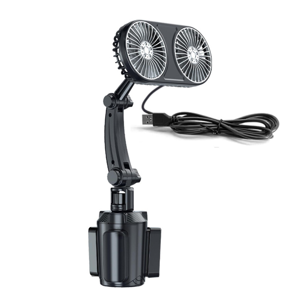 Car Usb Fan Dual Head 360 Rotation Adjustable Speed 12V 24V Cooling For Travel 9189345070174
