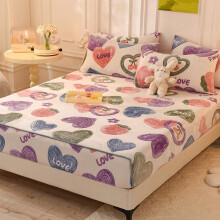 Flannel Fitted Sheet, Jacquard Soft Plain, up to 28 cm Mattress Height (90x200cm Colourful Hearts)