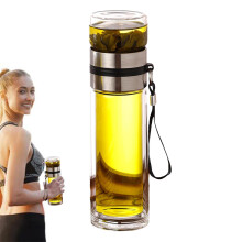 Glass Tea Infuser Bottle with Stainless Steel Strainer, Leakproof 500ml for Hot and Cold Drinks