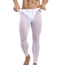 Men's Mesh Sheer Leggings with Drawstring, Breathable Translucent Tights for Workout, XL, O White Color