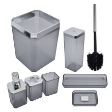 7-teilige graue Kunststoff-Badezimmer-Accessoire-Set mit Spendern & Mülleimer