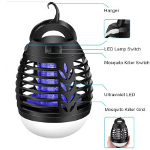 Anti-țânțari electric cu baterie reîncărcabilă, anti-insecte impermeabil pentru aventuri în camping, atracție cu lumină UV pentru control