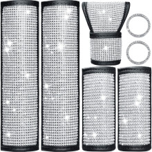 Crystal Rhinestone Universal Size Fit Handbrake Cover, Glamourize Your Car Interior With High Quality Suede For Most Cars, 7Pcs