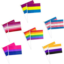 Decorazioni Rainbow Pride, confezione da 36 pezzi, 6 varietà, mini bandiere 14x21 cm e ricami 30 cm, poliestere resistente e plastica robusta, per