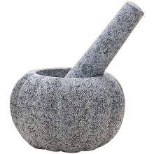Granite Mortar and Pestle Set for Grinding Herbs and Spices, Rustic Pumpkin Shape, Easy Clean