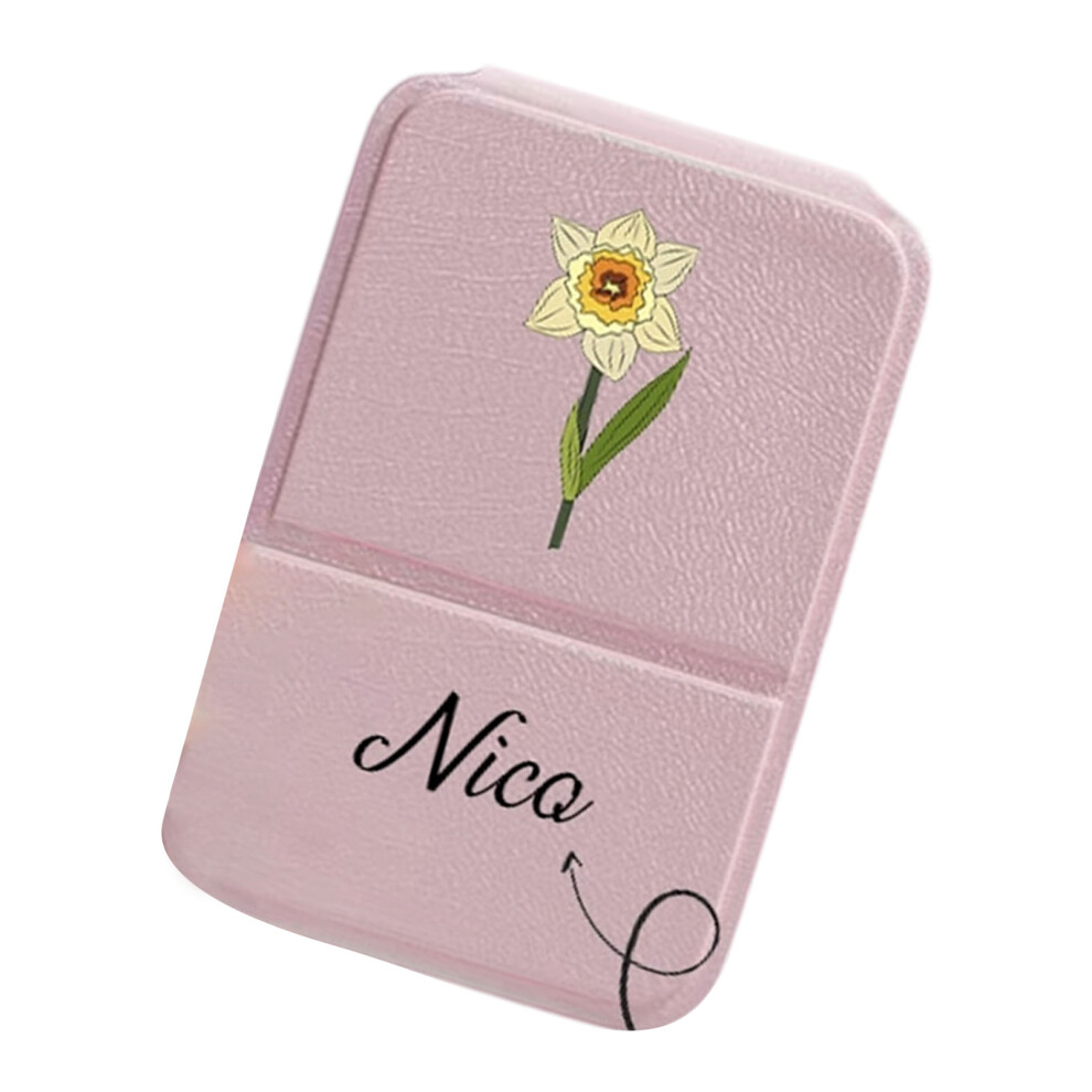 Pink Elegant Folding Mirror Pu Leather Portable Handheld Mirror