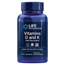 Life Extension, Vitamíny D a K s mořskou Jodínou, 60 Kapiček