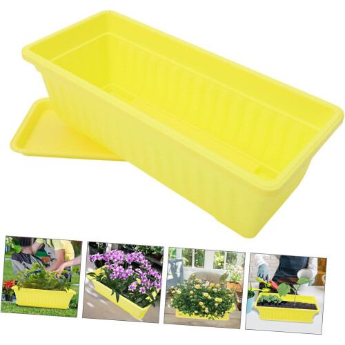 Large Rectangular Windowsill Planter Box with Tray Indoor Outdoor Flower Pot Set Yellow 1