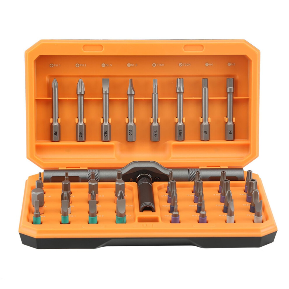 42 In 1 Magnetic Screwdriver Set With Detachable Ratchet Handle For Diy Furniture And Electronic Repair, Orange Storage Box 9189345211652