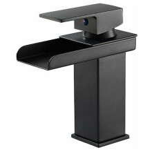 Sophisticated Bathroom Finesse, Brass Faucet with Concave Waterfall Design, Matte Black Finish for a Classic Touch, Ceramic Valve, Quick & Easy Instal