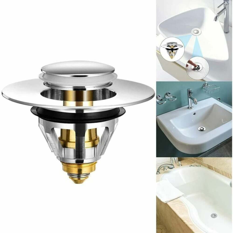 Pop-Up Sink Stopper With Rebound Core, 2 In 1 Design Featuring Anti-Clogging Strainer, Easy To Install Bathroom Drain Plug With Filter Basket, Univers 9148971553406