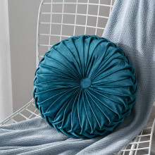 Sofa-Cushion, Home Decor Round Throw Pillow with Solid Color Velvet and Elegant Button for Decorative Throw Pillow, Comfortable, Durable, Blue (3.9"