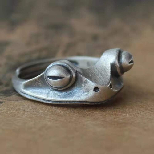 Ρυθμιζόμενο δαχτυλίδι Vintage Design, κοσμήματα με ζώα και χαριτωμένο σχέδιο βάτραχου, 2