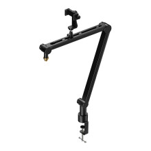 360 Adjustable Microphone Stand with Phone Holder for Live Streaming, Black Scissor Arm