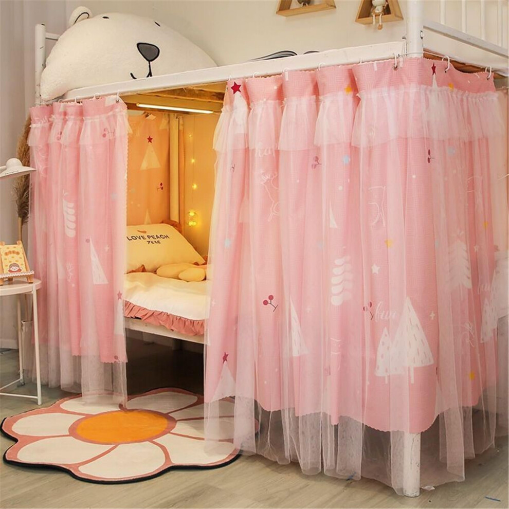 Girls' dormitory bed canopy for lower bunk with encrypted mesh curtains,  bed curtain with metal grommets (Curtain*3, PINK1.35M)