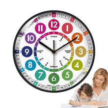 Kids Learning Clock 10 Inch Non-Ticking Analog Wall Clock Colorful Room Decor Telling Time Teaching Tool Black