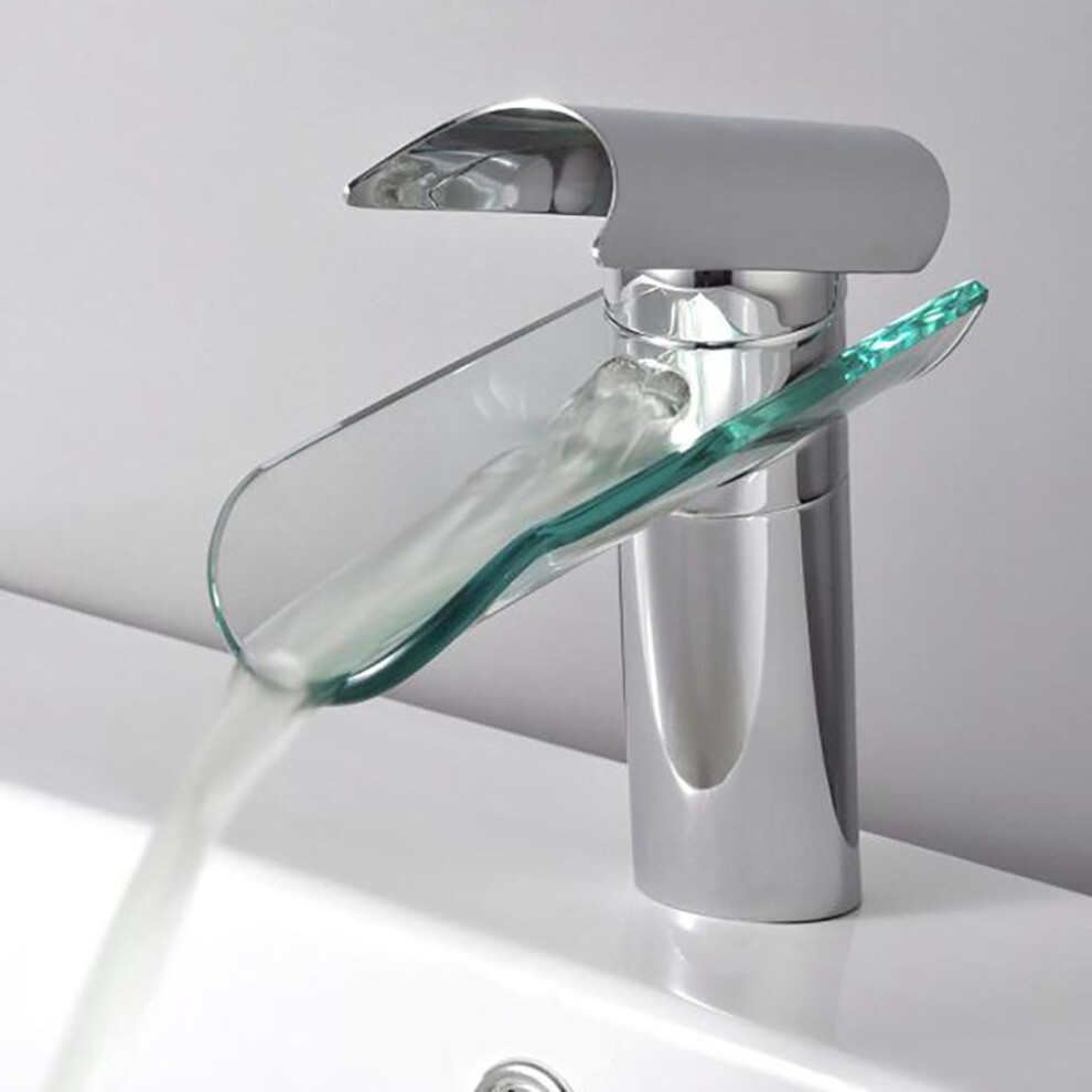 Mixer Tap Chrome Finish Basin Tap Mixer Tap Glass Spout Waterfall Basin Tap Hot Cold Water Tap One Hole 9412369212641