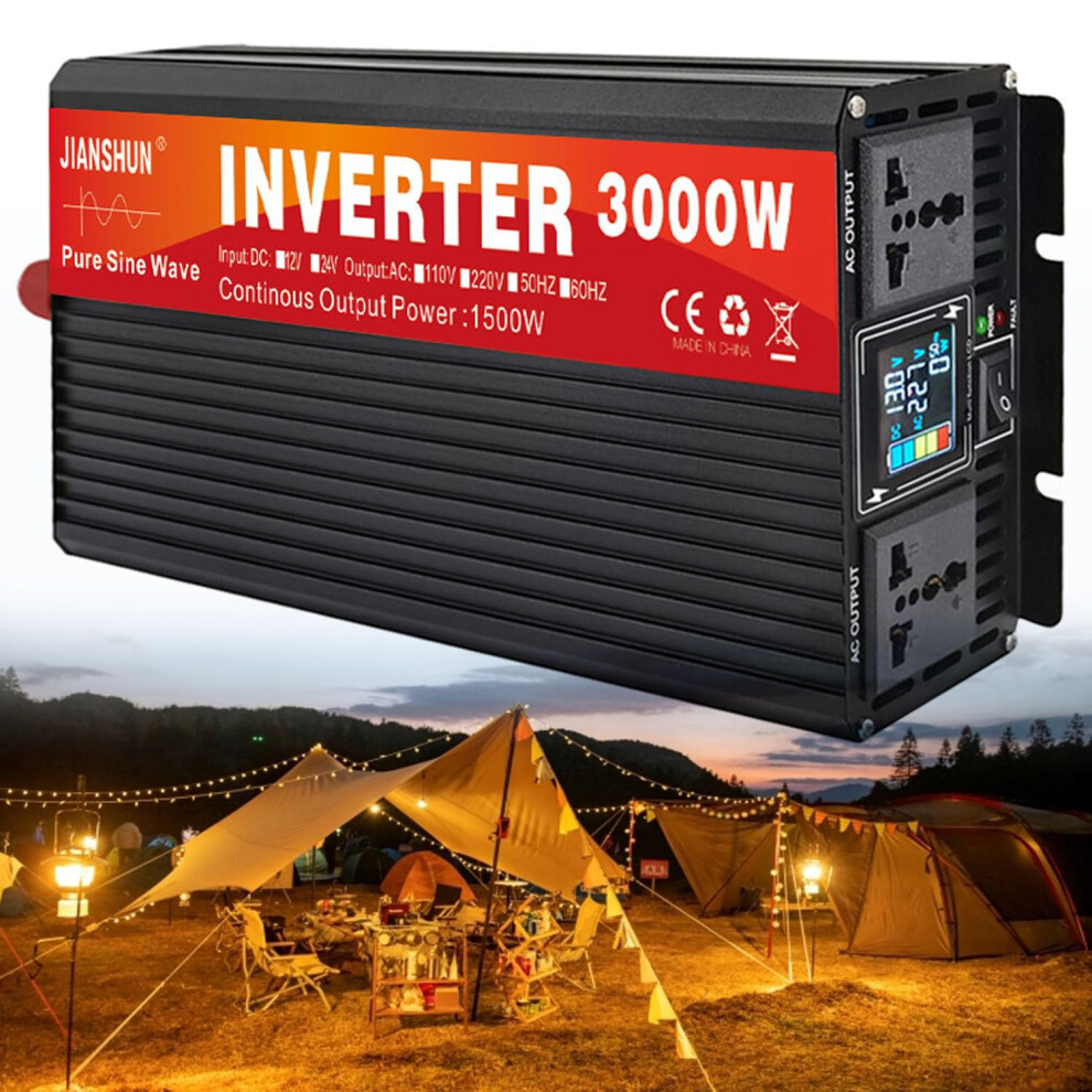 Pure Sine Wave Power Inverter 3000W 12V To 230V Powered Solar And Camping Use 9365049975964