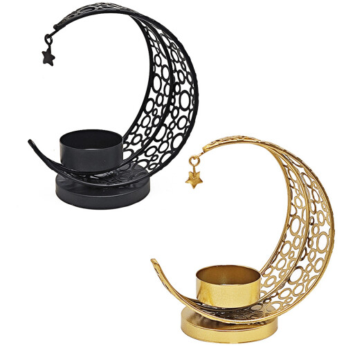 Eid Mubarak Decorations Moon Candle Stand Candlestick-Black 1