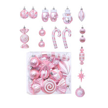 Pack Of 16 Shatterproof Plastic Christmas Ornament Balls-Pink