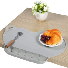 Baby Feeding Placemat, Portable Non Slip Design with Heat Resistant Durable Construction for Safe Eating Surface, Grey Silicone Mat with Raised Edges