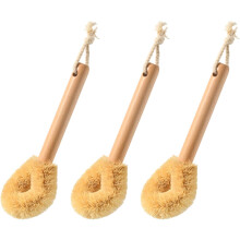 Lot de 3 brosses à vaisselle écologiques en fibre de coco, manche en bois de hêtre non traité, pour poêles, casseroles et plats en fonte.