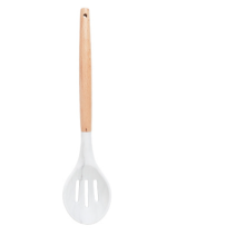 Utensílio de cozinha com cabo de madeira de faia natural, colher de servir perfurada em silicone para cozinhar com segurança e higiene, design