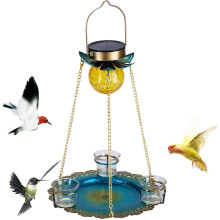 Vogelvoederhuisje op maat met drie kettingen voor stabiliteit, metalen vogelvoederhuisje op zonne-energie, niet-giftig glas, tuindecoratie om op te