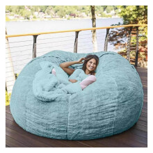 Gigantic Bean Bag Cover 7Ft Blue Washable Bean Bag Chair Cover No Filler For Living Room Lounge Decor