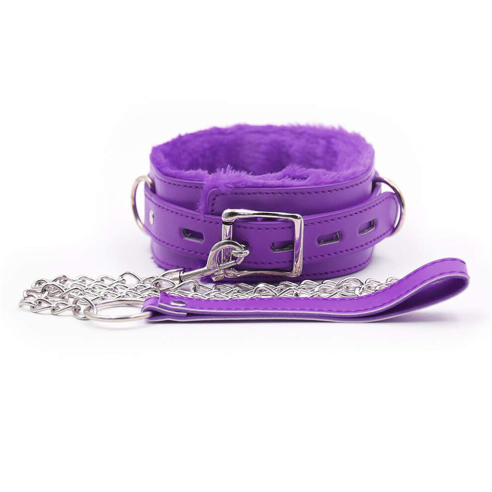 Purple Collar Sm Sex Erotic Plush Collar Harness Bondage Faux Leather Adjustable Shackle Necklace With Leash For Couples