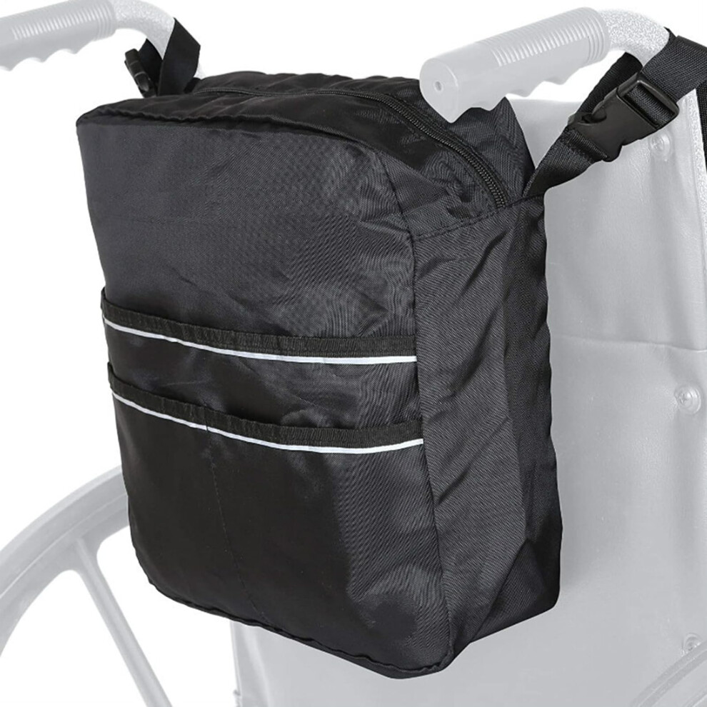 Wheelchair Backpack with Reflective Strips, Large Capacity Oxford Storage Bag for Mobility Aids, Black