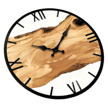 Natürliche Holzstruktur, leise Metall-Wanduhr, modernes-C