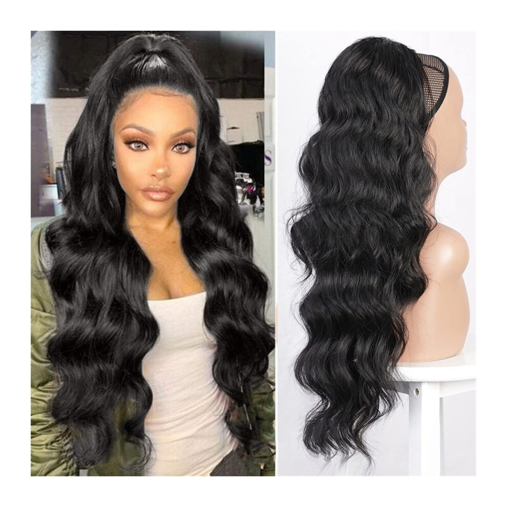 Ponytail Synthetic 26Inch Long Body Wave Drawstring Ponytail For Women ClipIn Hair Extension Natural Soft Hairpiece